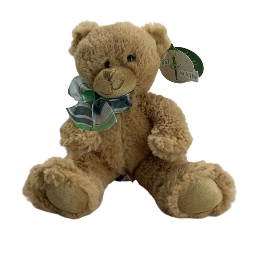 First‎ & Main DEAN Teddy Bear Plush #1794 Stuffed Animal Toy 8" Striped Bow NWT